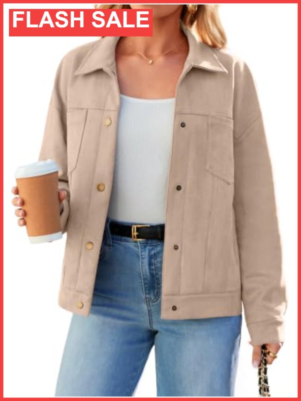 Faux Suede Jacket Button Down Lightweight Fall Coat Oversized Shacket